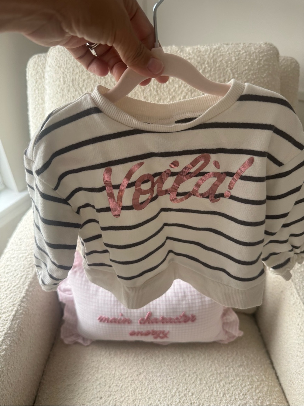Carter's Cream & Black Striped Kids Sweatshirt with Pink Foil 'Voilà'